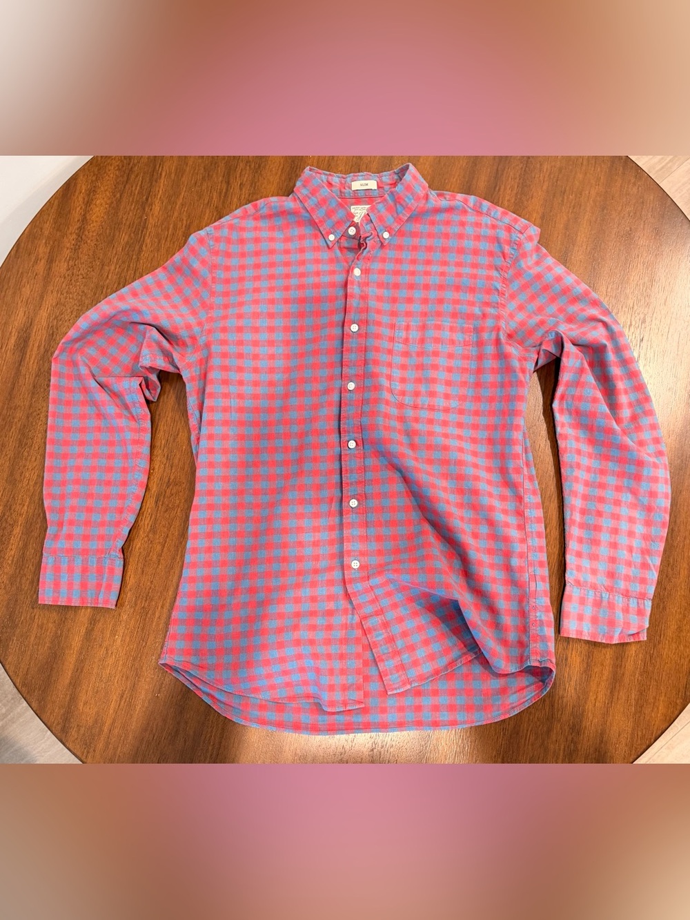 J.Crew Secret Wash Slim Fit Gingham Shirt Red Blue Size L